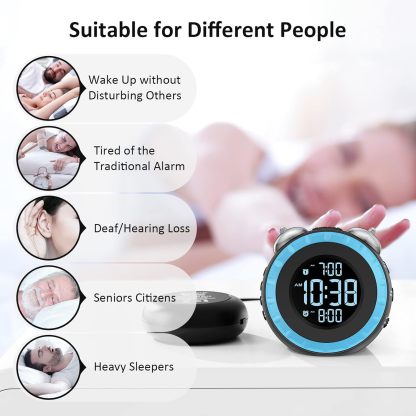 Loud Dual Alarm Clock with Bed Shaker - 0-100% Dimmer, Vibrating Alarm Clock for Heavy Sleepers or Hearing Impaired, Easy to Set, USB Charging Port, Snooze, Battery Backup