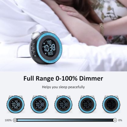Loud Dual Alarm Clock with Bed Shaker - 0-100% Dimmer, Vibrating Alarm Clock for Heavy Sleepers or Hearing Impaired, Easy to Set, USB Charging Port, Snooze, Battery Backup