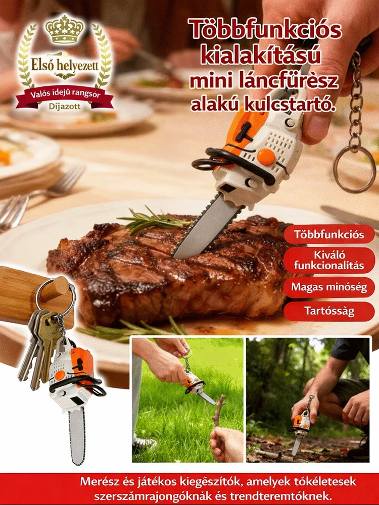 Hordozható mini láncfűrész kulcstartó