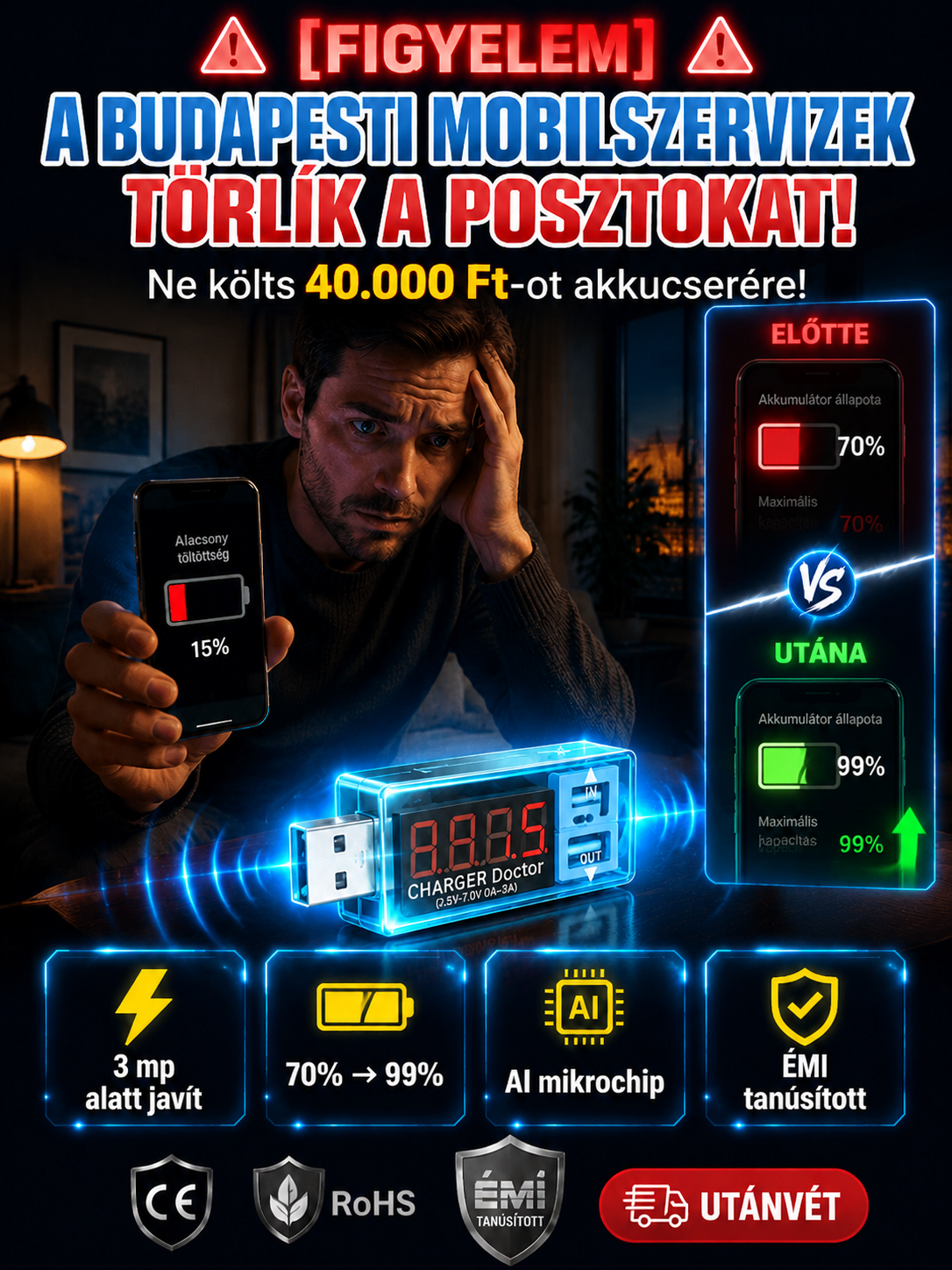 📱Megoldás a melegedésre és a gyors merülésre! Intelligens telefonjavító! Minden márkához tökéletes!🌐