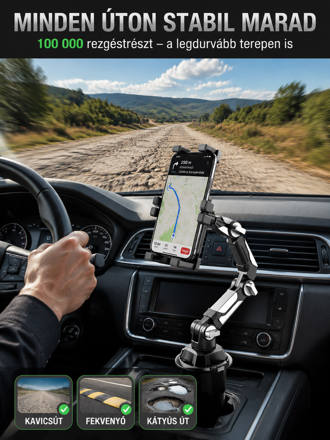 🚗 Univerzális Autós Pohártartó Tartó Telefonhoz és Tablethez – Maximum Stabilitás Rázkódás Nélkül!