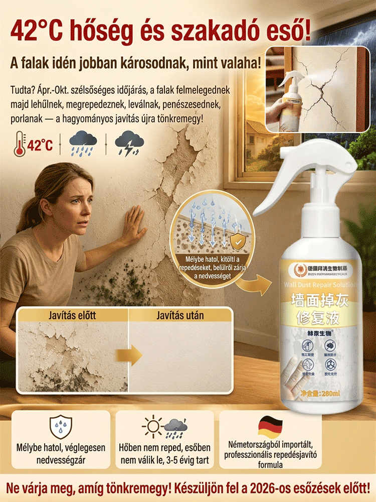 🛠️[Német Import] Nano-Kerámia Faljavító Spray: Professzionális Védelem a Repedések és Beázás Ellen (Gyári Tisztítás)