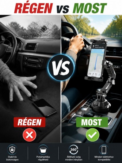 🚗 Univerzális Autós Pohártartó Tartó Telefonhoz és Tablethez – Maximum Stabilitás Rázkódás Nélkül!