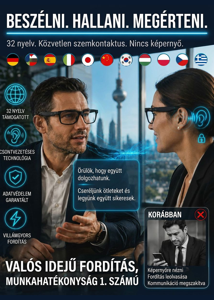 Intelligens AI Fordító Szemüveg | Élő Felirat és Azonnali Fordítás 🌍