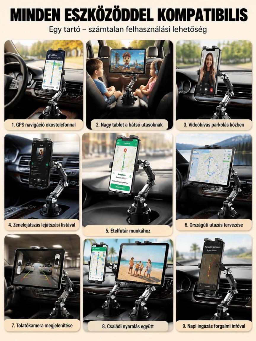 🚗 Univerzális Autós Pohártartó Tartó Telefonhoz és Tablethez – Maximum Stabilitás Rázkódás Nélkül!