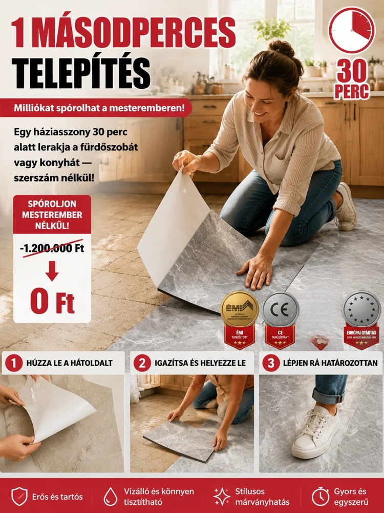 Vastagított, vízálló, szennyeződésmentes, öntapadós csempehatású falmatrica! Vízálló, Bontás Nélküli Felújítás (-50% Akció)💸