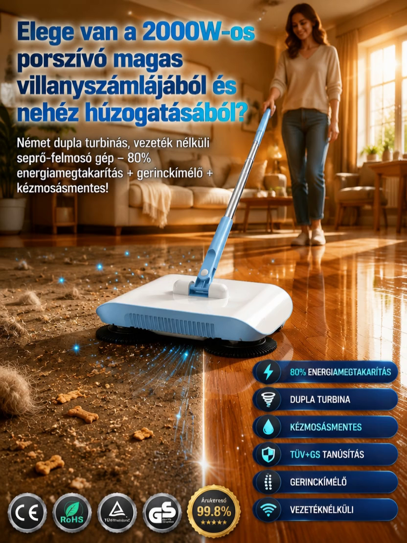 ♻️Német Mechanikus Kézi Seprőgép – Áram És Elem Nélkül, Dupla Kerekes Szőnyeg- És Padlótisztító