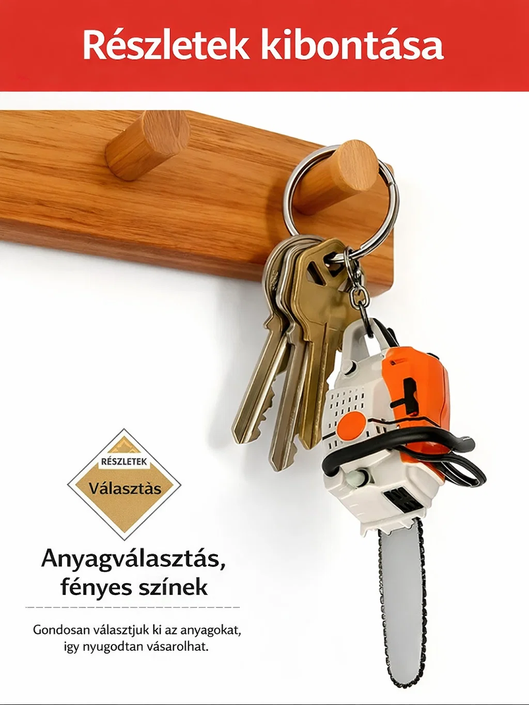 Hordozható mini láncfűrész kulcstartó