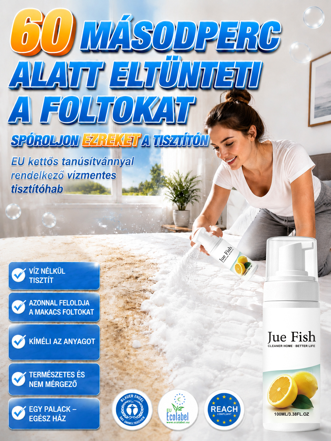 ✨Többcélú Habtisztító Spray – Gyors és Mélytisztítás Víz Nélkül!