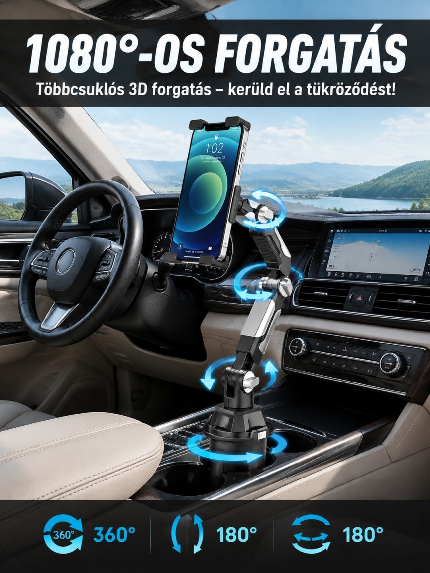 🚗 Univerzális Autós Pohártartó Tartó Telefonhoz és Tablethez – Maximum Stabilitás Rázkódás Nélkül!