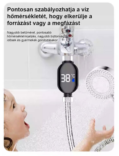 Intelligens vízálló zuhanyfej hőmérséklet-kijelzővel