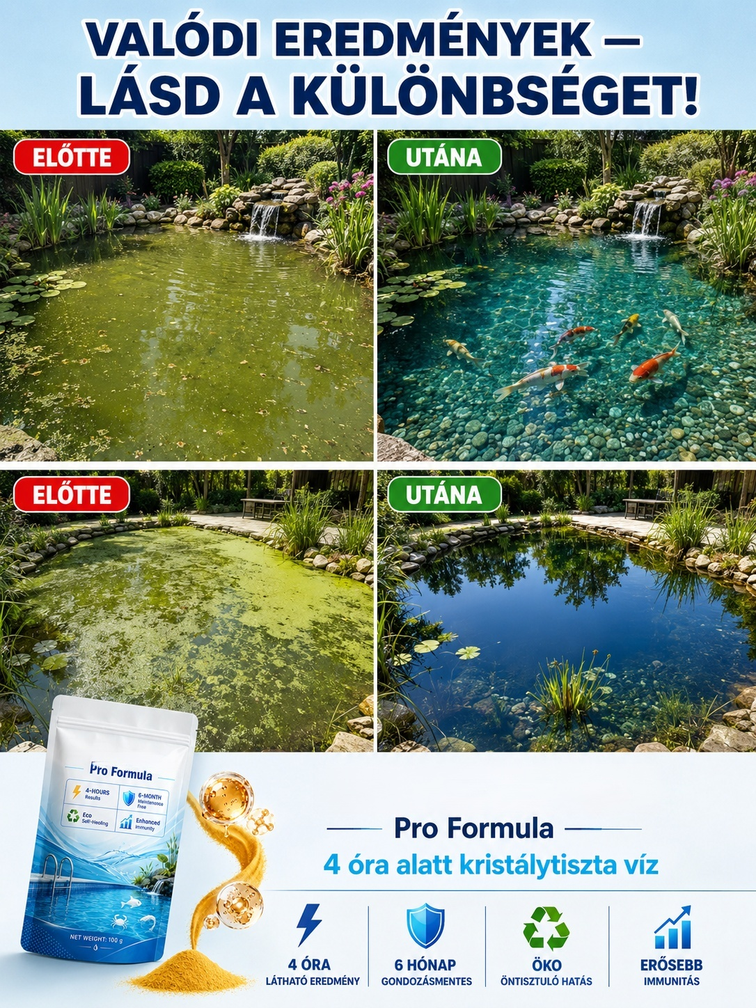 Unod a zöld, zavaros vizet és a fárasztó karbantartást? 💦 A speciális medencetisztító receptúránk mindössze 4 óra alatt varázsolja kristálytisztává a vizet!