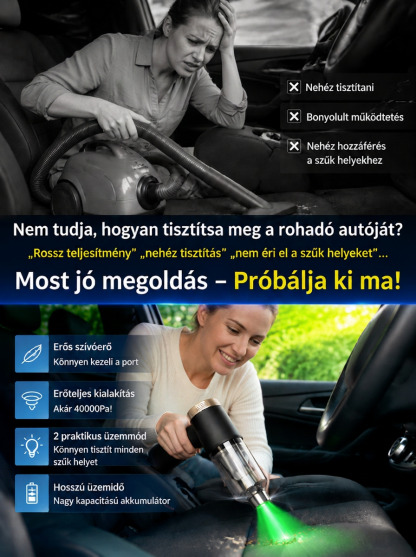 🚗 Tisztítás és felfújás egyetlen prémium eszközzel – Felejtsd el a zsúfolt csomagtartót!
