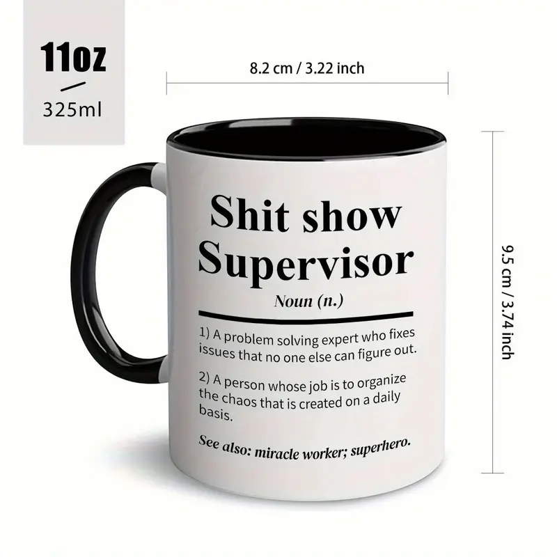 Show Supervisor Ceramic Coffee Mug - 11oz Funny Boss Gift for Team Managers & Directors, White Office Humor Mug with Miracle Worker Definition, Perfect for Summer Winter Beverage