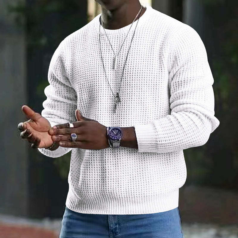 2024 Men's Long Sleeve Crew Neck Waffle Pullover
