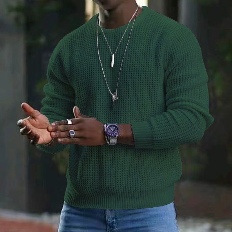 2024 Men's Long Sleeve Crew Neck Waffle Pullover