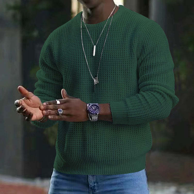 2024 Men's Long Sleeve Crew Neck Waffle Pullover