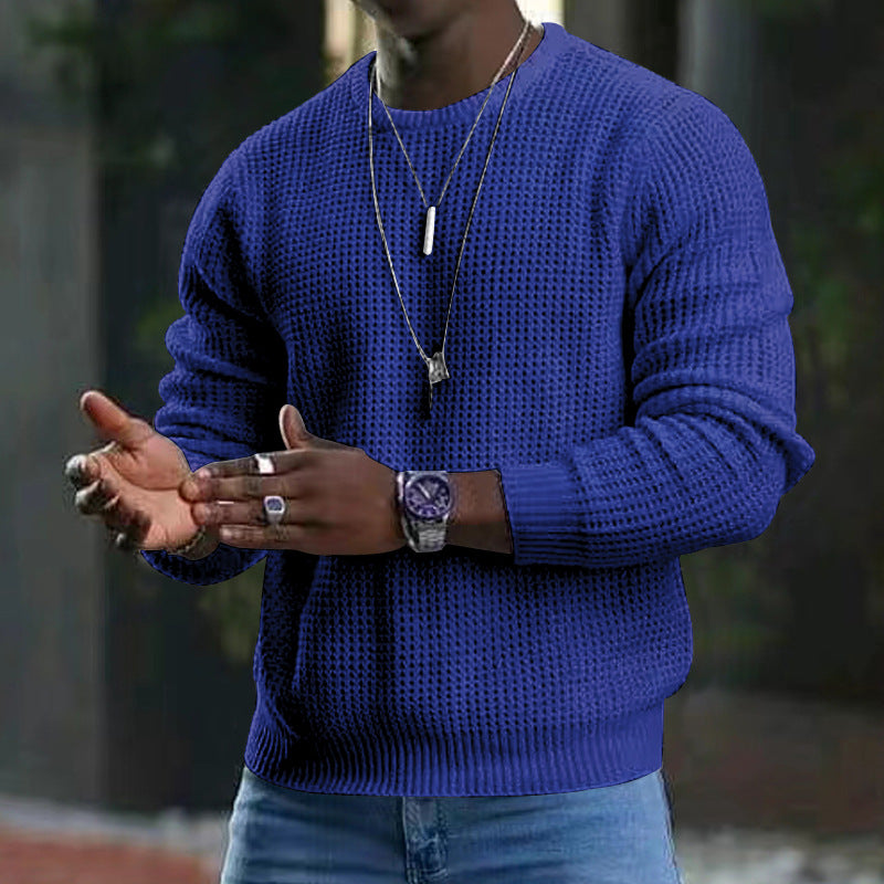2024 Men's Long Sleeve Crew Neck Waffle Pullover