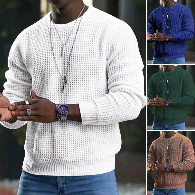 2024 Men's Long Sleeve Crew Neck Waffle Pullover