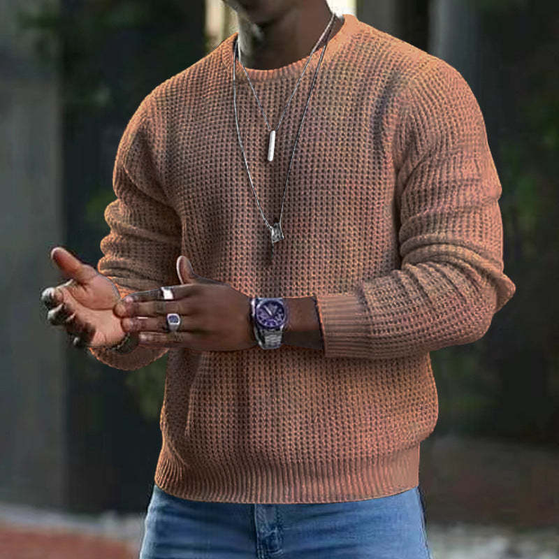 2024 Men's Long Sleeve Crew Neck Waffle Pullover