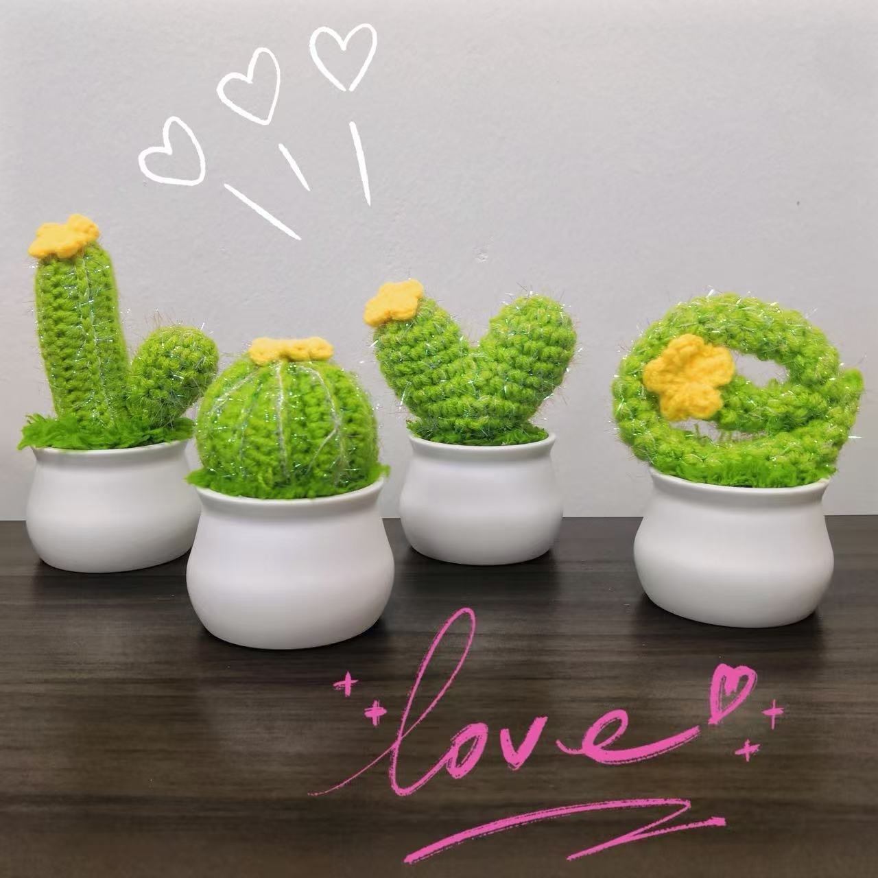 4-Piece Set of Felt Cactus Decor