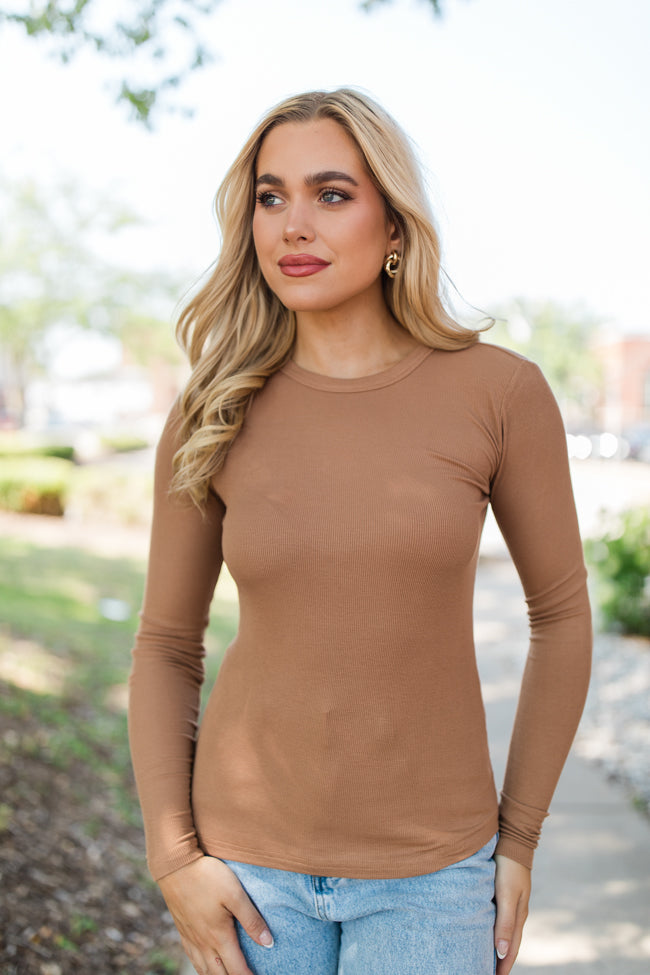 Make Your Choice Brown Ribbed Long Sleeve Tee FINAL SALE-Sunny Prom