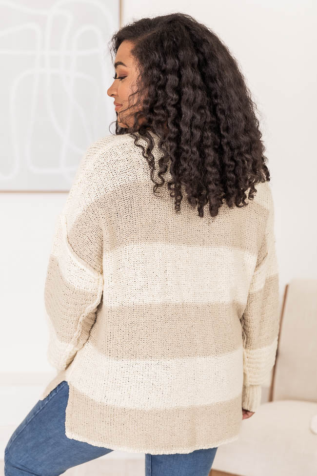 Know You Best Beige Oversized Striped Henley Sweater-Sunny Prom
