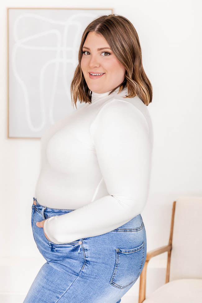 Hit Or Miss Ivory Mock Neck Bodysuit FINAL SALE-Sunny Prom