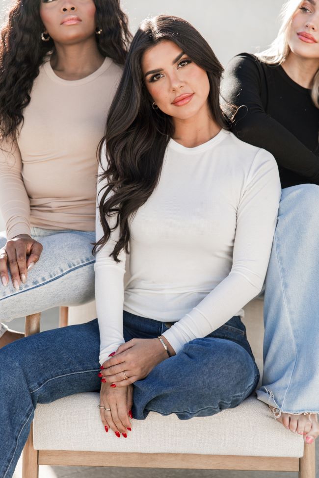 Make Your Choice Ivory Ribbed Long Sleeve Tee FINAL SALE-Sunny Prom