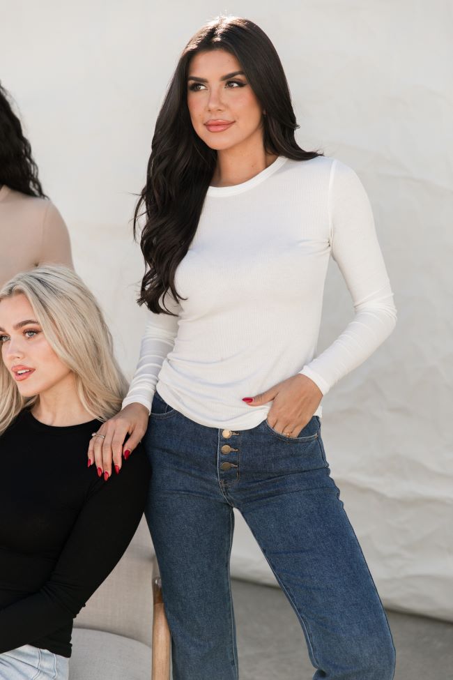 Make Your Choice Ivory Ribbed Long Sleeve Tee FINAL SALE-Sunny Prom