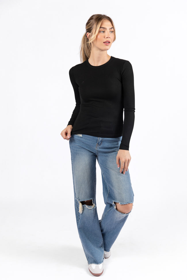 Make Your Choice Black Ribbed Long Sleeve Tee FINAL SALE-Sunny Prom
