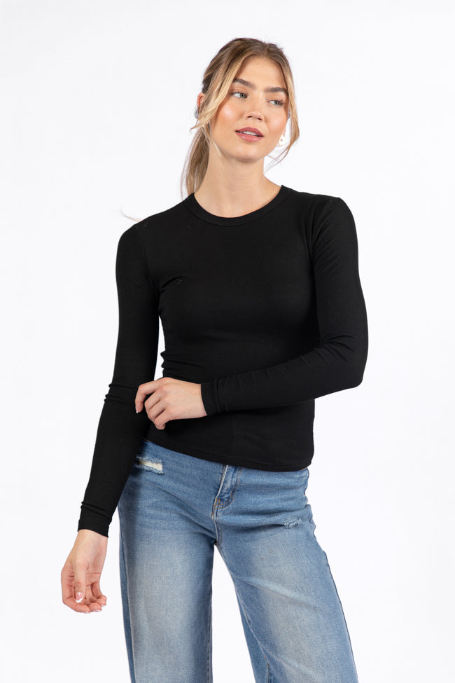 Make Your Choice Black Ribbed Long Sleeve Tee FINAL SALE-Sunny Prom