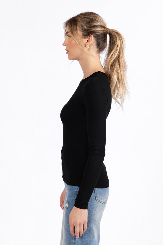 Make Your Choice Black Ribbed Long Sleeve Tee FINAL SALE-Sunny Prom