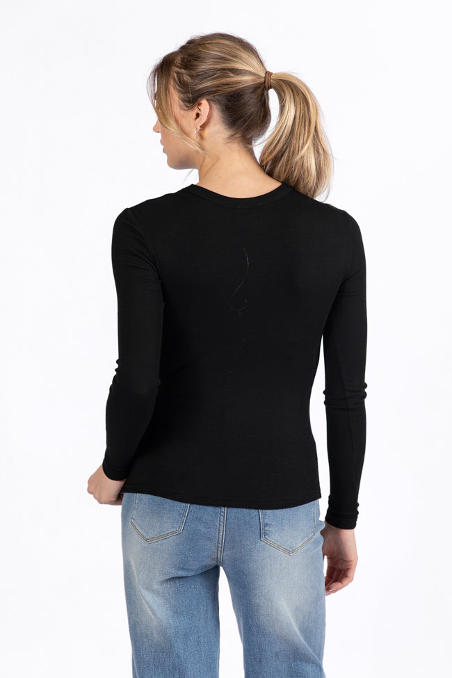 Make Your Choice Black Ribbed Long Sleeve Tee FINAL SALE-Sunny Prom
