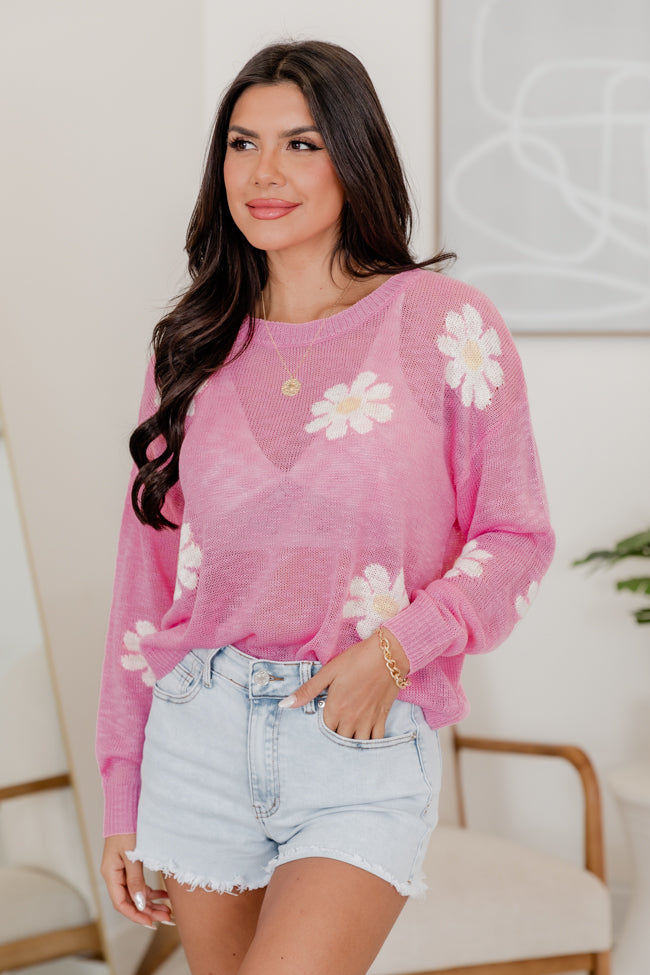 Oops-A-Daisy Pink Daisy Print Sweater FINAL SALE-Sunny Prom