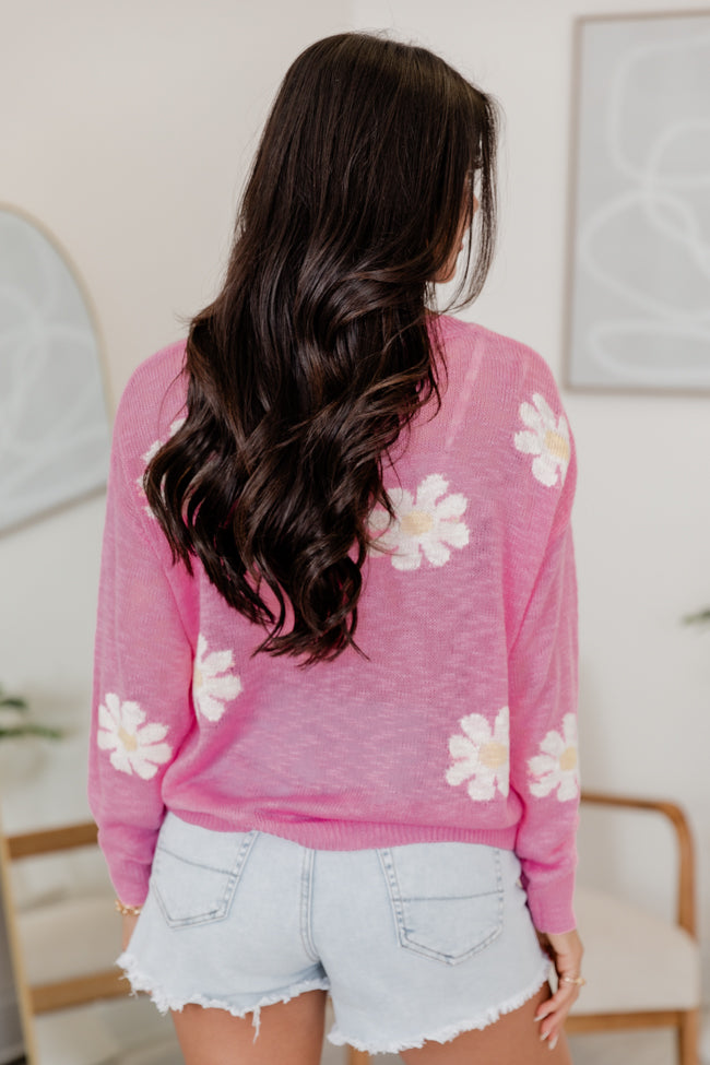 Oops-A-Daisy Pink Daisy Print Sweater FINAL SALE-Sunny Prom