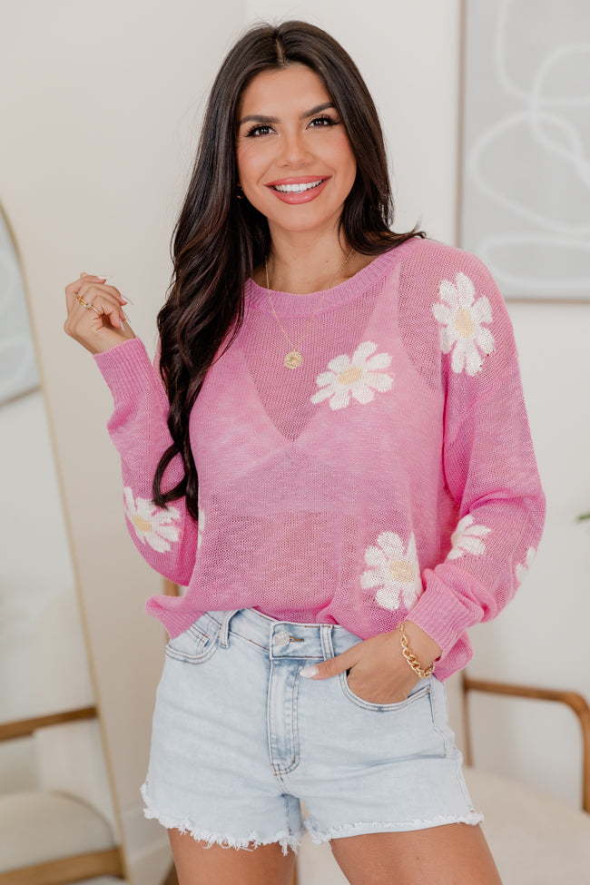 Oops-A-Daisy Pink Daisy Print Sweater FINAL SALE-Sunny Prom