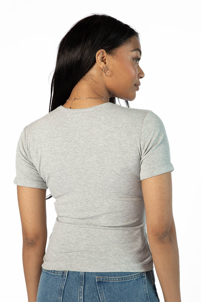 Everyday Essential Grey Ribbed Crew Neck Tee FINAL SALE-Sunny Prom