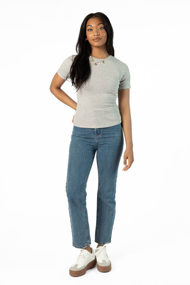 Everyday Essential Grey Ribbed Crew Neck Tee FINAL SALE-Sunny Prom