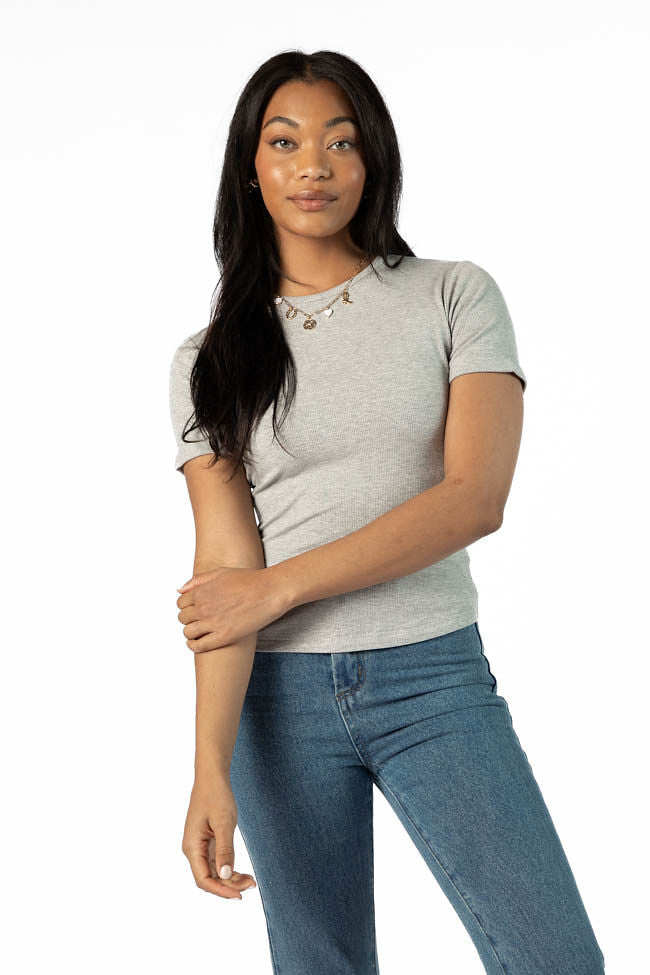 Everyday Essential Grey Ribbed Crew Neck Tee FINAL SALE-Sunny Prom