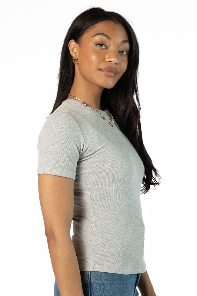 Everyday Essential Grey Ribbed Crew Neck Tee FINAL SALE-Sunny Prom
