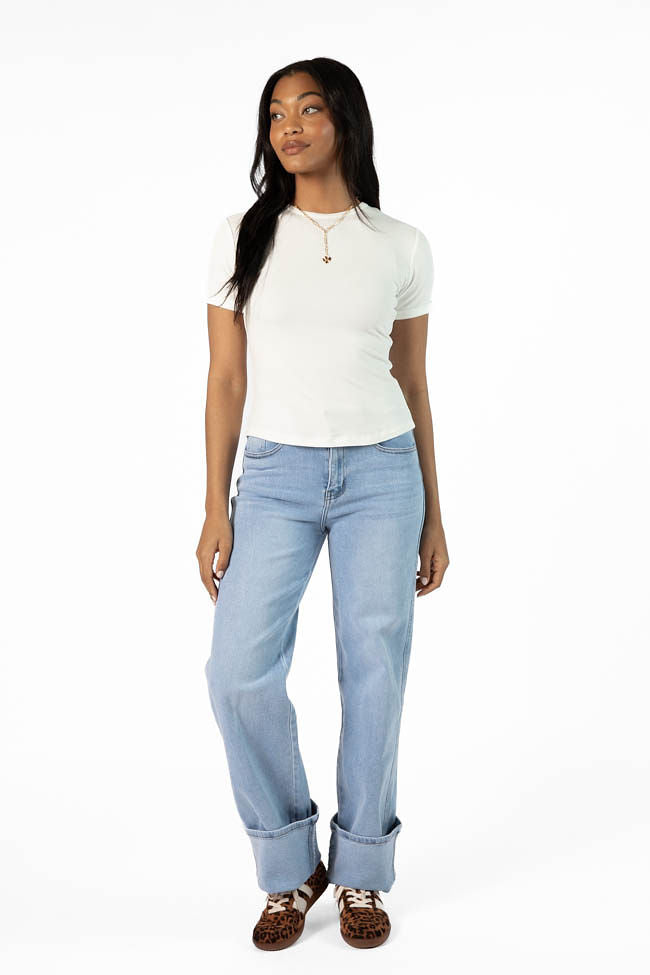 Everyday Essential Ivory Ribbed Crew Neck Tee FINAL SALE-Sunny Prom