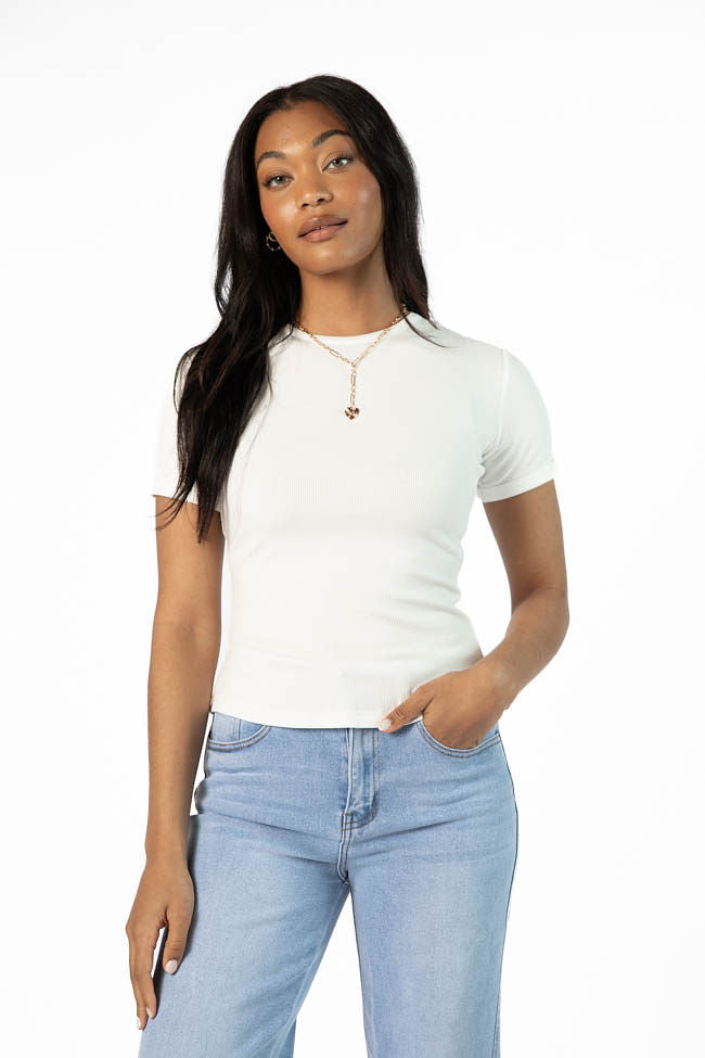Everyday Essential Ivory Ribbed Crew Neck Tee FINAL SALE-Sunny Prom