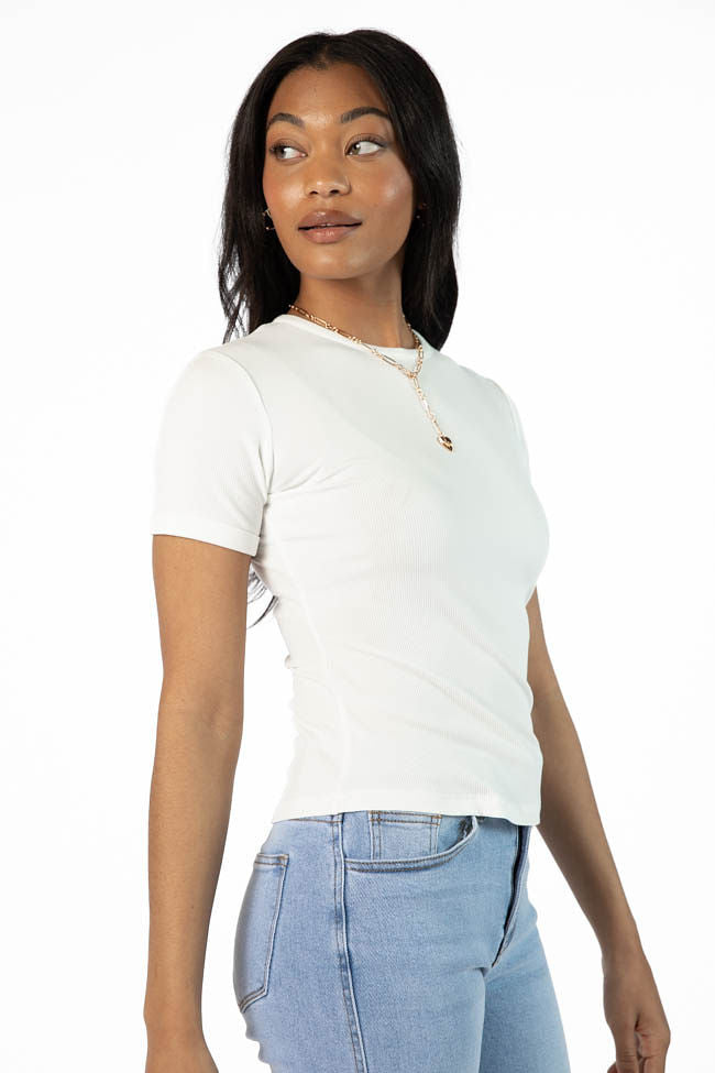 Everyday Essential Ivory Ribbed Crew Neck Tee FINAL SALE-Sunny Prom