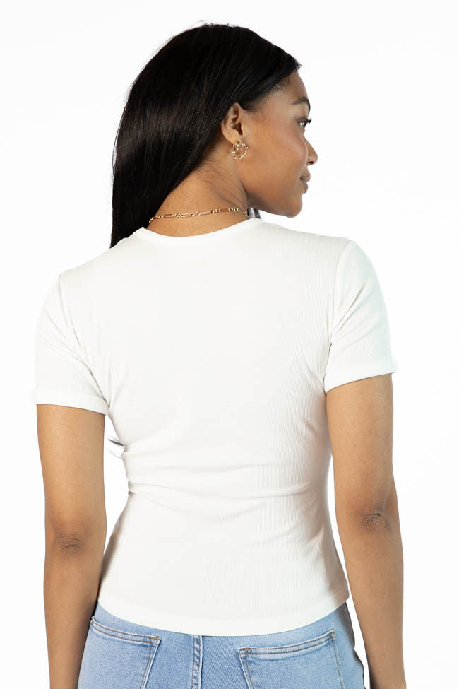 Everyday Essential Ivory Ribbed Crew Neck Tee FINAL SALE-Sunny Prom