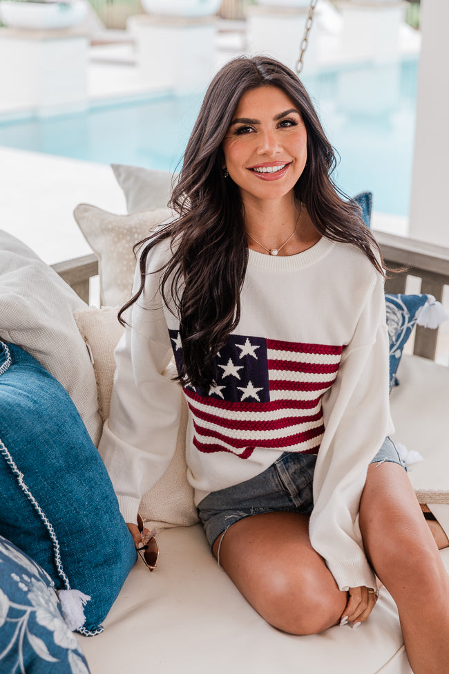 Home Of The Free Ivory Textured Flag Sweater FINAL SALE-Sunny Prom