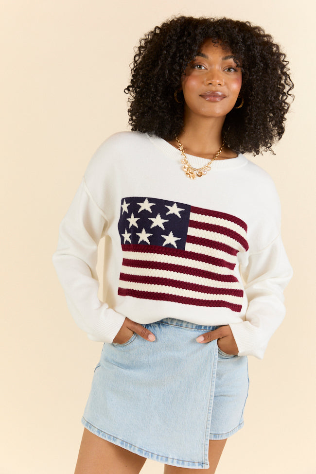 Home Of The Free Ivory Textured Flag Sweater FINAL SALE-Sunny Prom