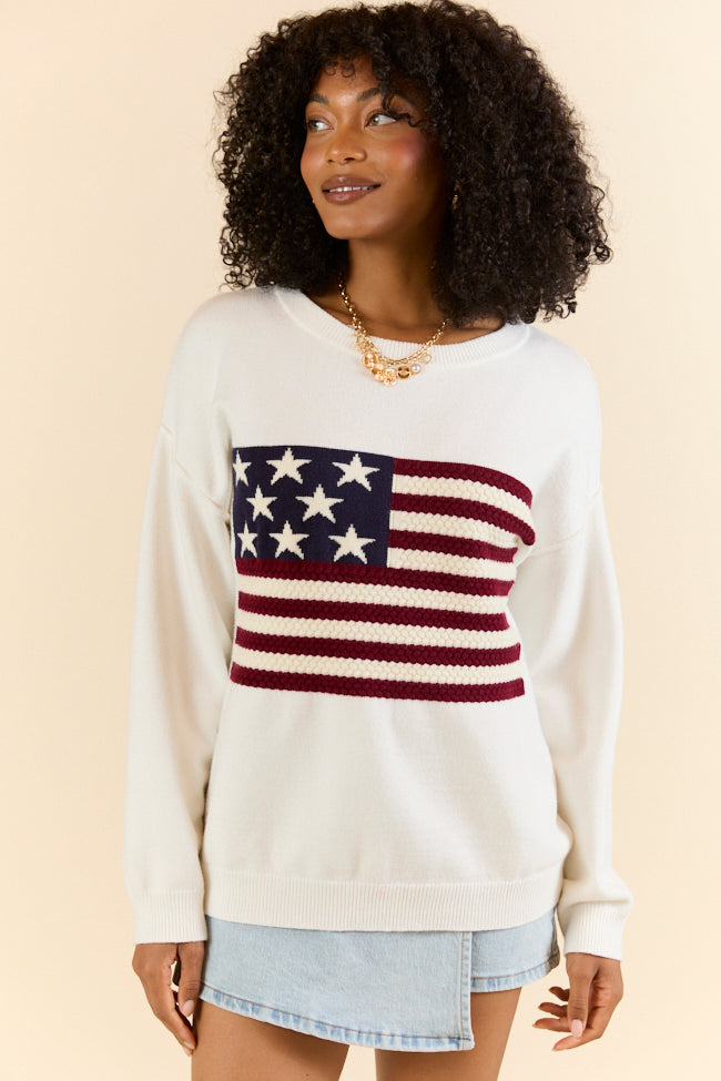 Home Of The Free Ivory Textured Flag Sweater FINAL SALE-Sunny Prom