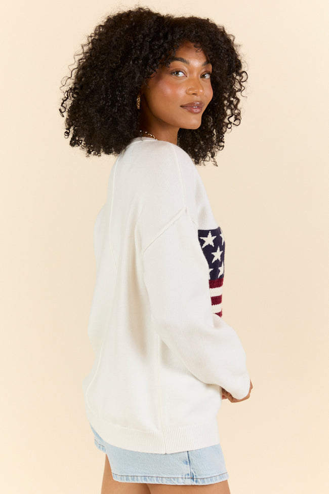 Home Of The Free Ivory Textured Flag Sweater FINAL SALE-Sunny Prom