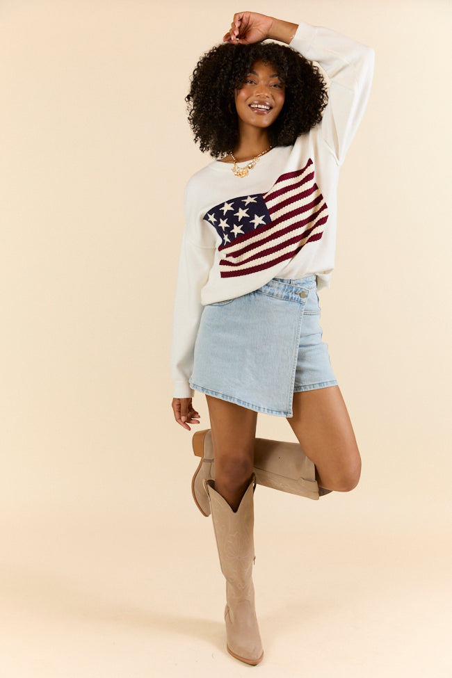 Home Of The Free Ivory Textured Flag Sweater FINAL SALE-Sunny Prom